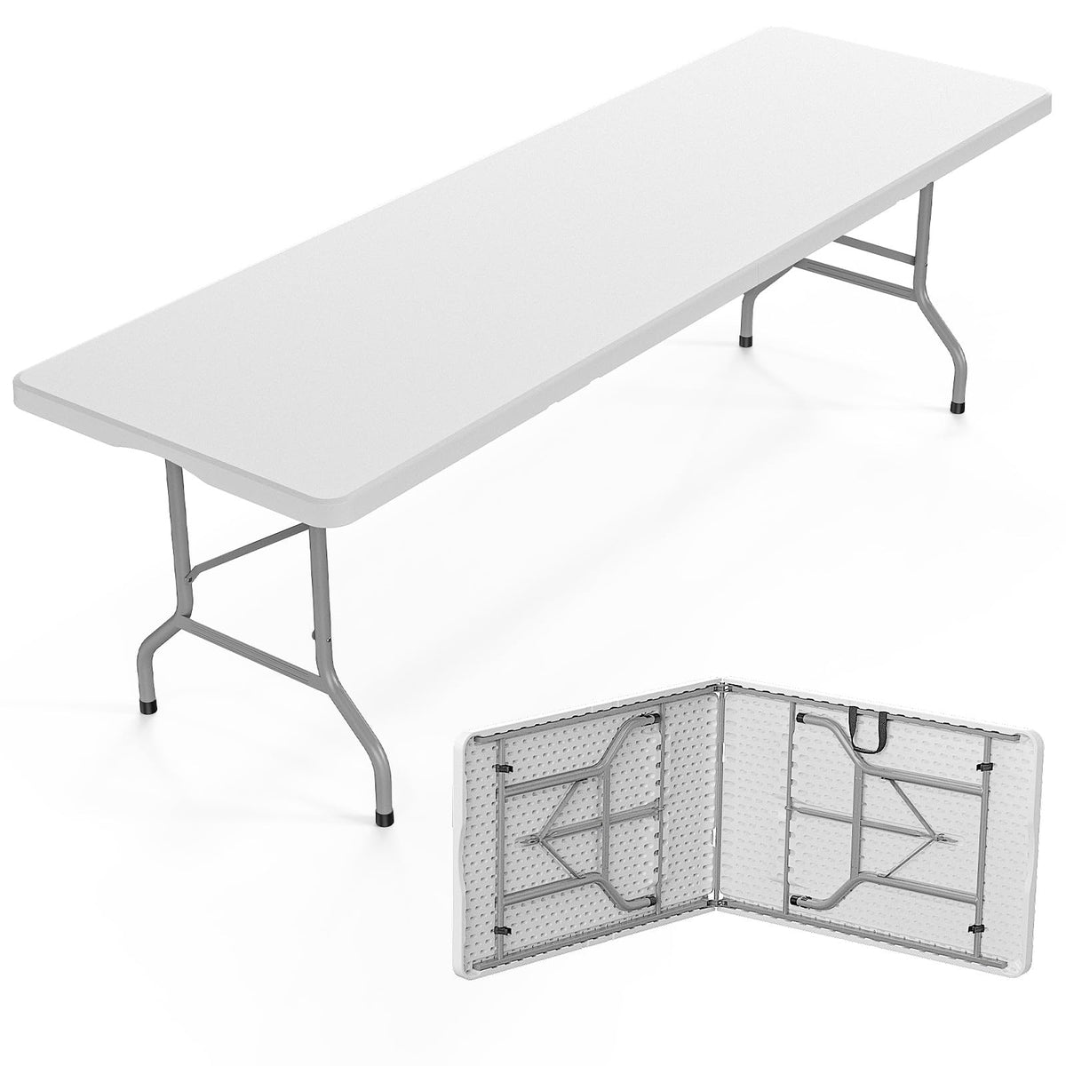 Bonnlo 2P Folding Table 6ft, Portable Collapsible Plastic White Long Tables for Party, Camping, Banquet, Craft, Dining, Wedding, Outdoor and Indoor Use
