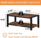 BON AUGURE Coffee Tables for Living Room, 2 Tier Storage Shelf, 43In Rustic