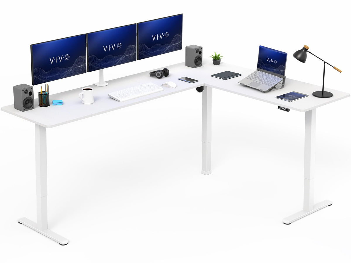 VIVO Light Wood 63 x 55 in Corner Standing Desk, DESK-E3CTGC