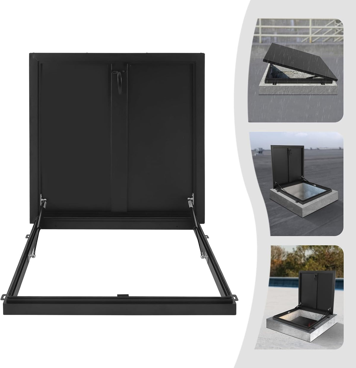 27.5" L X 27.5" W Aluminum Roof Access Hatch, Roof Security Door, Rooftop Hatch Cover Plate for Wellhead Lid, Cellar Cover (Black-27.5inch)