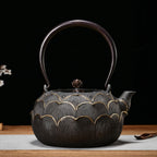 Cast Iron Teapot, Stovetop Safe Tea Kettle With handle, Asian Style Handmade Tea Pot For Home Camping Outdoor Use(1.2L, BlackB)