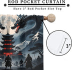 Traditional Ukiyoe Wildlife Dragon Curtains-Dreamy Ancient Japan Architecture Rod Pocket Back Tab Window Drapes,Japanese Samurai Thermal Insulated Blackout Curtain,2pcs,Each 52“W x 96”L