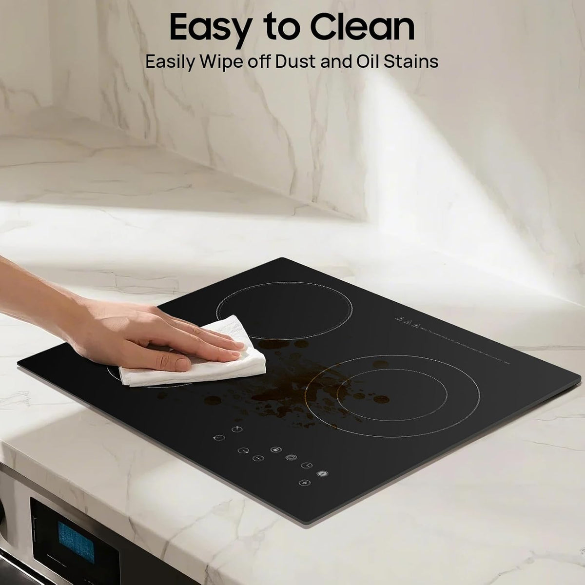 3 Burner Electric Cooktop 110V, 9 Heating Level, 23 Inch Portable Stove Cooktop with LED Display, Child Safety Lock and Timer Ideal for Kitchens, Hotels, Restaurants, and More (No Plug)