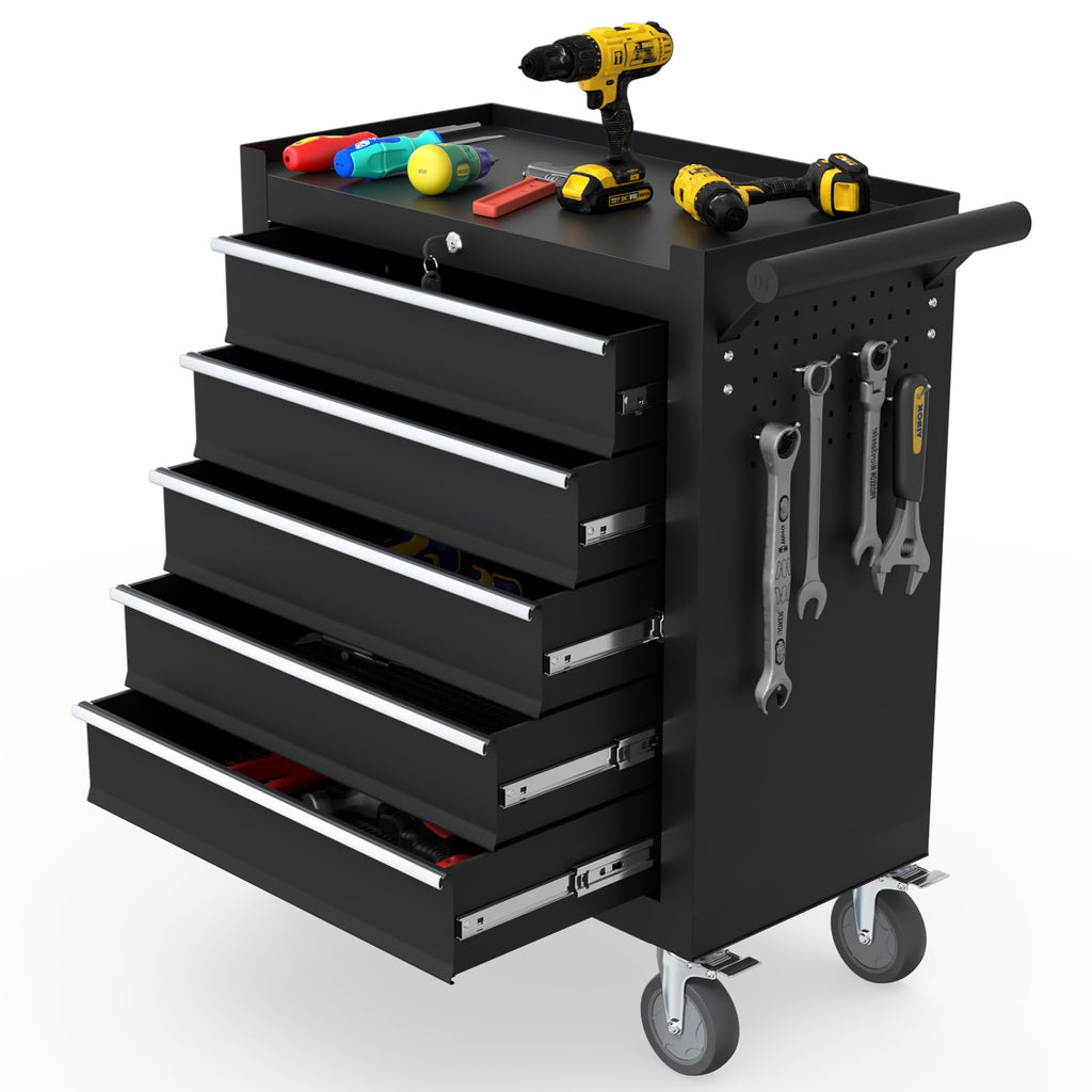 7-Drawer Rolling Tool Chest, Tool Box with 4 Wheels and Drawers, High Capacity Detachable Mobile Tool Storage Cabinet for Garage, Workshop, Mechanics and Repair Room (Black)