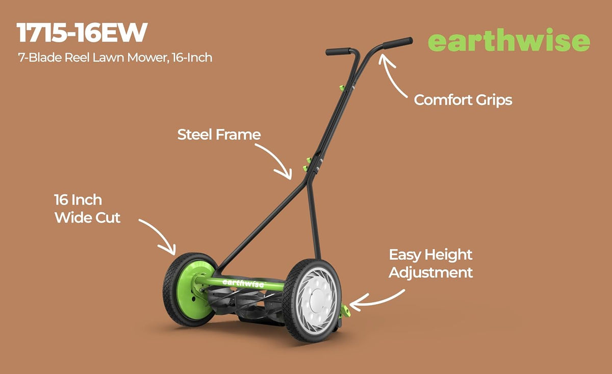 Earthwise 1715-16EW 16-Inch 7-Blade Push Reel Lawn Mower, Grey