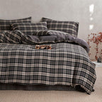 Plaid Duvet Cover Set Washed Cotton,Queen(90"x90"),Multicolor Gingham
