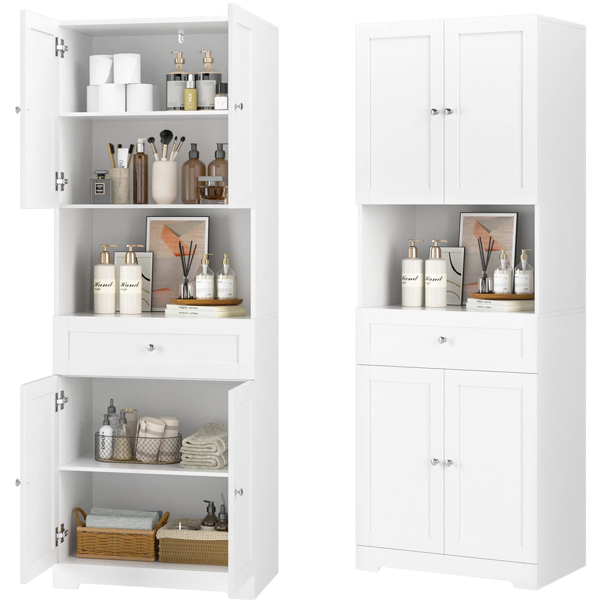 HIFIT Tall Bathroom Storage Cabinet with Drawer, Modern Linen Cabinet,White