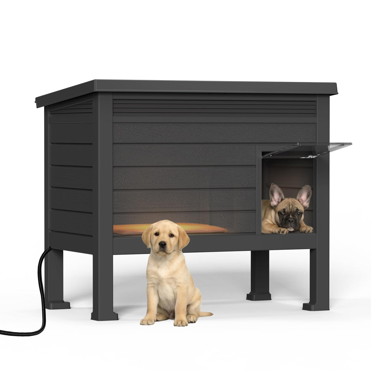 DRATO Large Dog House Outdoor for Indoor with Weatherproof & Removable Roof,Fits Small to Large (Black, 42.87 * 32.95 * 31.61'')