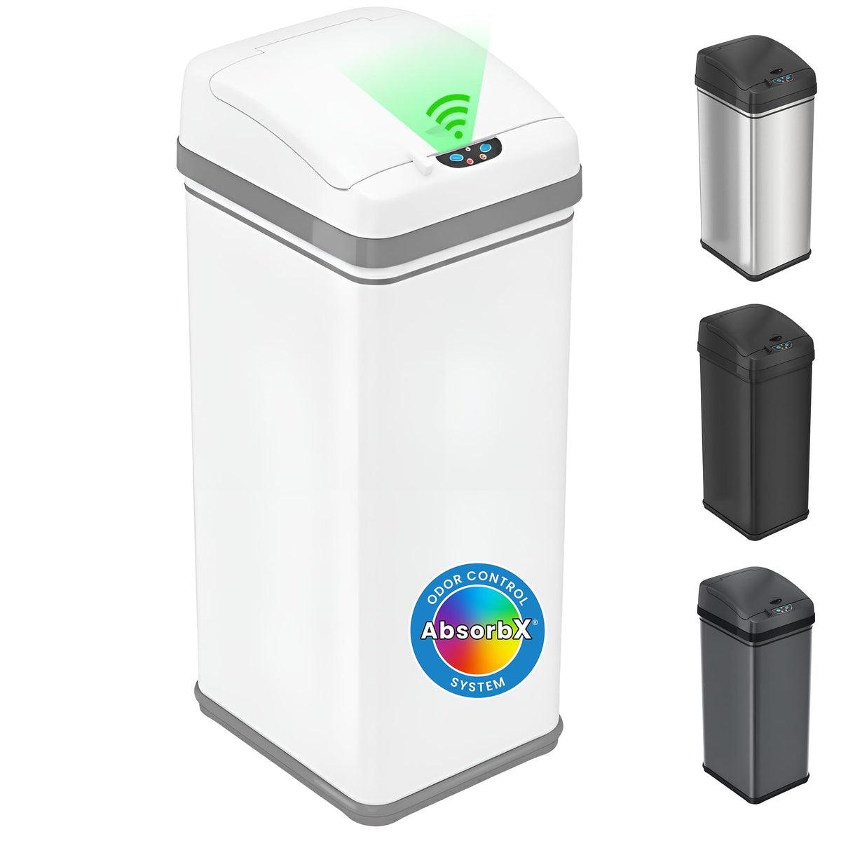iTouchless Patented 13 G Stainless Steel Sensor Trash Can | AbsorbX Filter