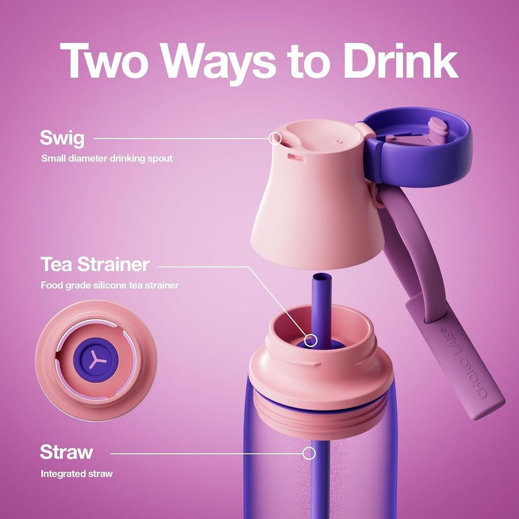 CHAKO LAB Insulated Ti Water Bottle with Two Strap (Purple & Pink)