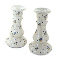 Blue Rose Polish Pottery - Green Mosaic Flower Candlestick Pair - 8" Tall - Hand-Painted Polish Pottery Ceramic Candle Holders