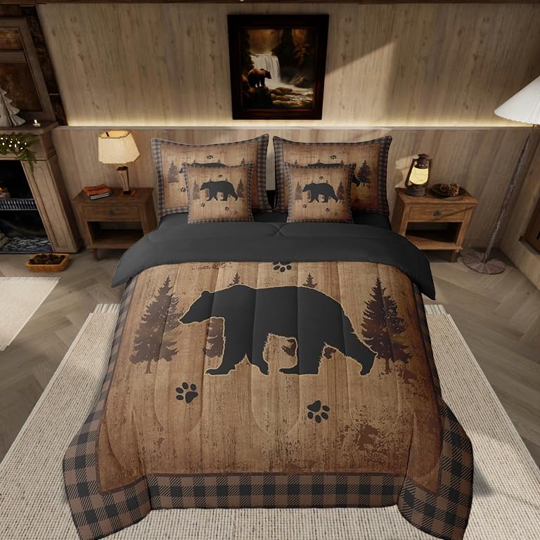 Feelyou Deer Comforter Set with Sheets King Size 7 piece Kids Rustic Deer Hunting Bedding Set Cabin Lodge Deer Bed in a Bag Farmhouse Nature Wildlife Antlers Brown Bed Set