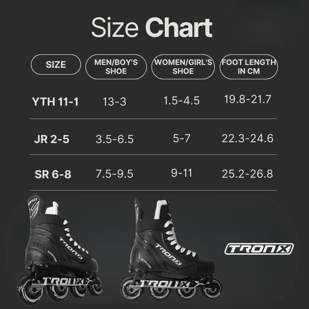 TronX Stryker Adjustable Senior Intermediate Junior Youth Roller Inline Hockey Skates