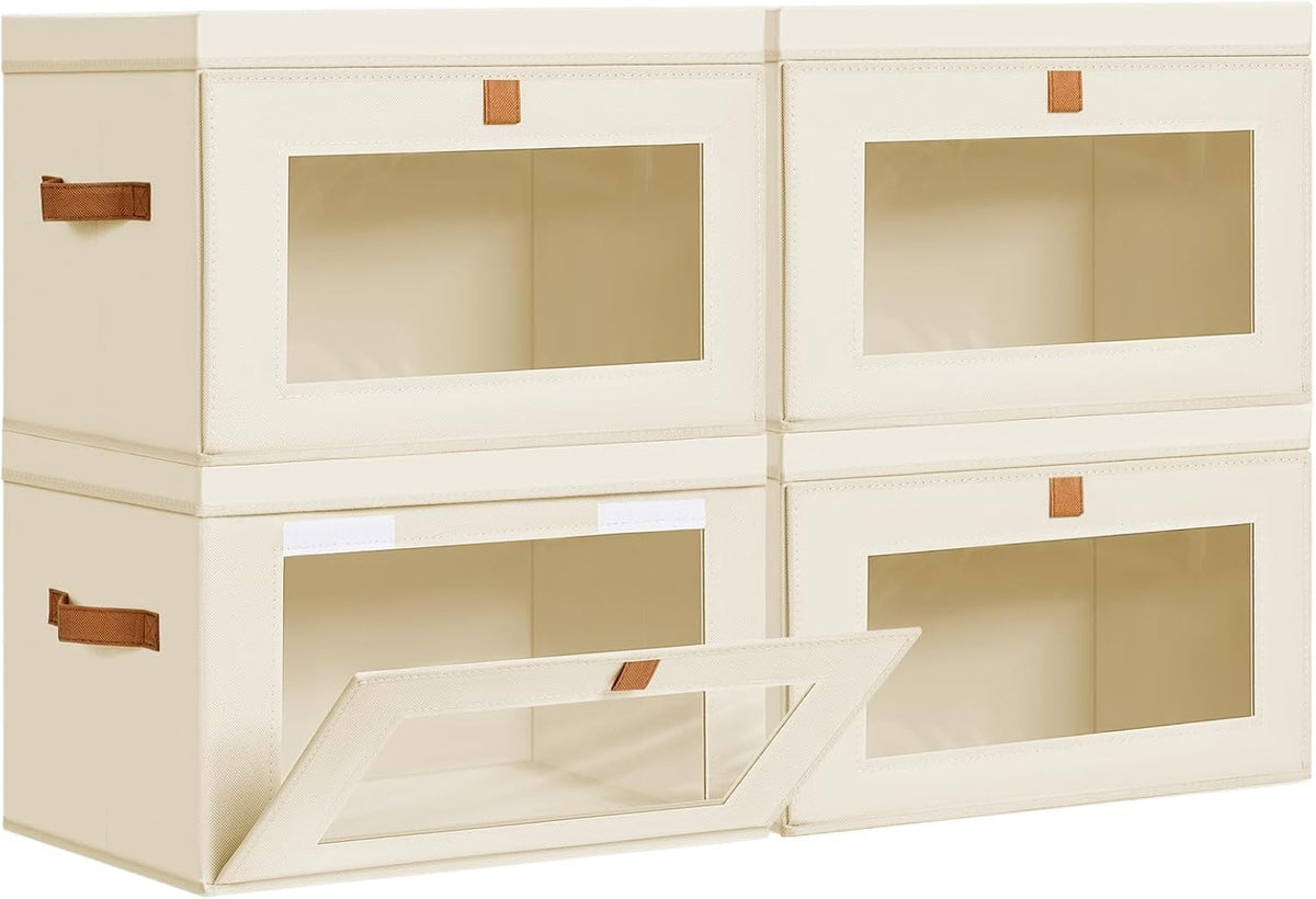DIMJ Storage Bins with Lids - 8 Pack Large Fabric Closet Organizer with Window & Handles, Collapsible Decorative Storage Boxes for Shelves Under Bed, Books Clothes Blankets Sweaters Organization