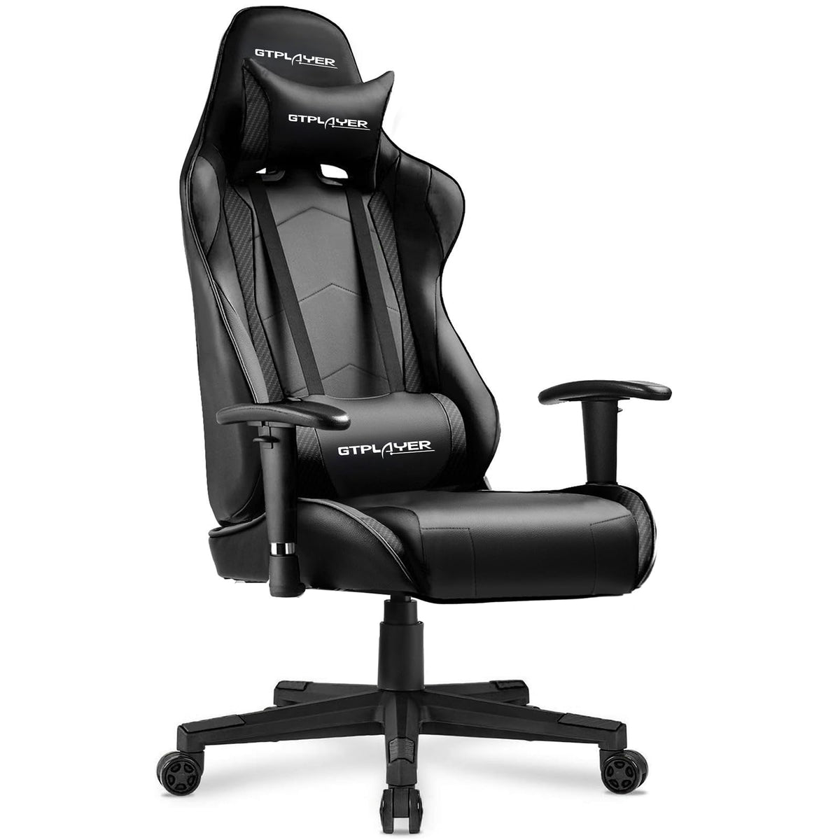 GTPLAYER Gaming Chair with Footrest, Ergonomic Computer Game Desk Chair, Reclining Gamer Chair Seat Height Adjustment, Swivel Rocker with Headrest and Lumbar (Gray)
