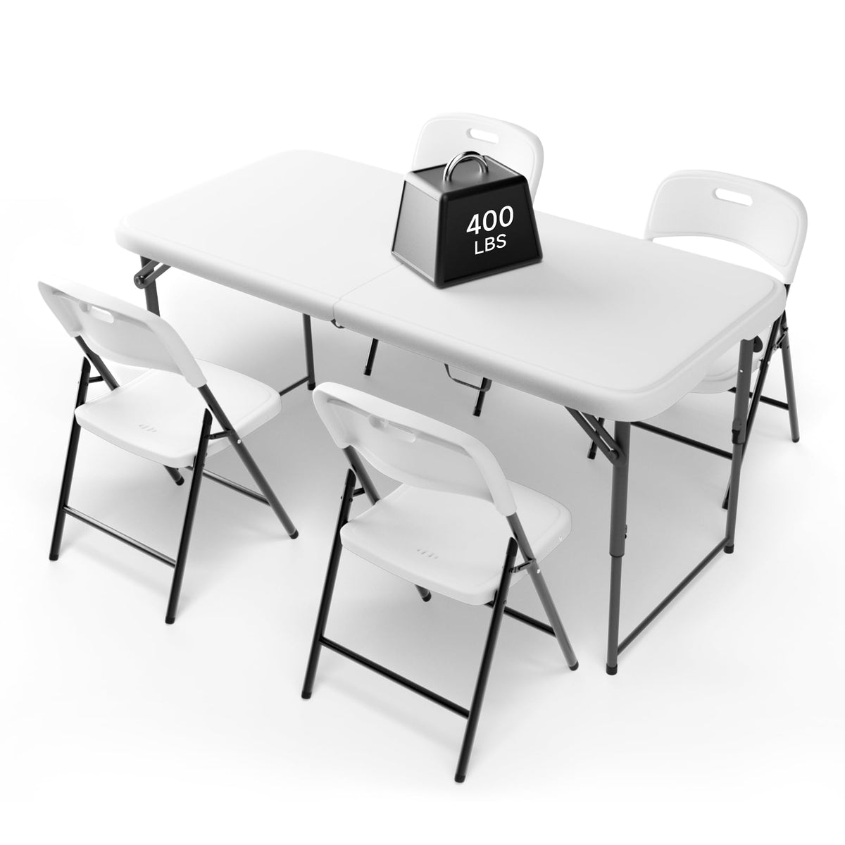 Portable 6-Piece Folding Table and Chairs Set – Heavy-Duty 6ft Camping & Party Furniture for Indoor/Outdoor Events (All-Weather, Black)