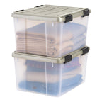 IRIS USA 3-Pack 60 Qt Storage Bins with Gasket Lids, Clear/Chrome