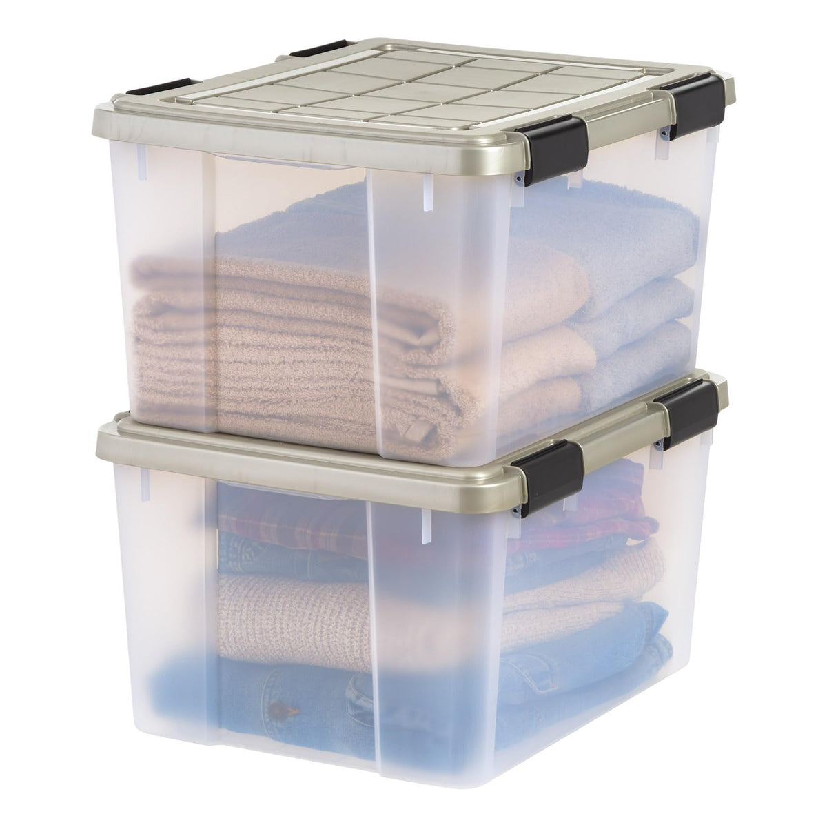 IRIS USA 3-Pack 60 Qt Storage Bins with Gasket Lids, Clear/Chrome
