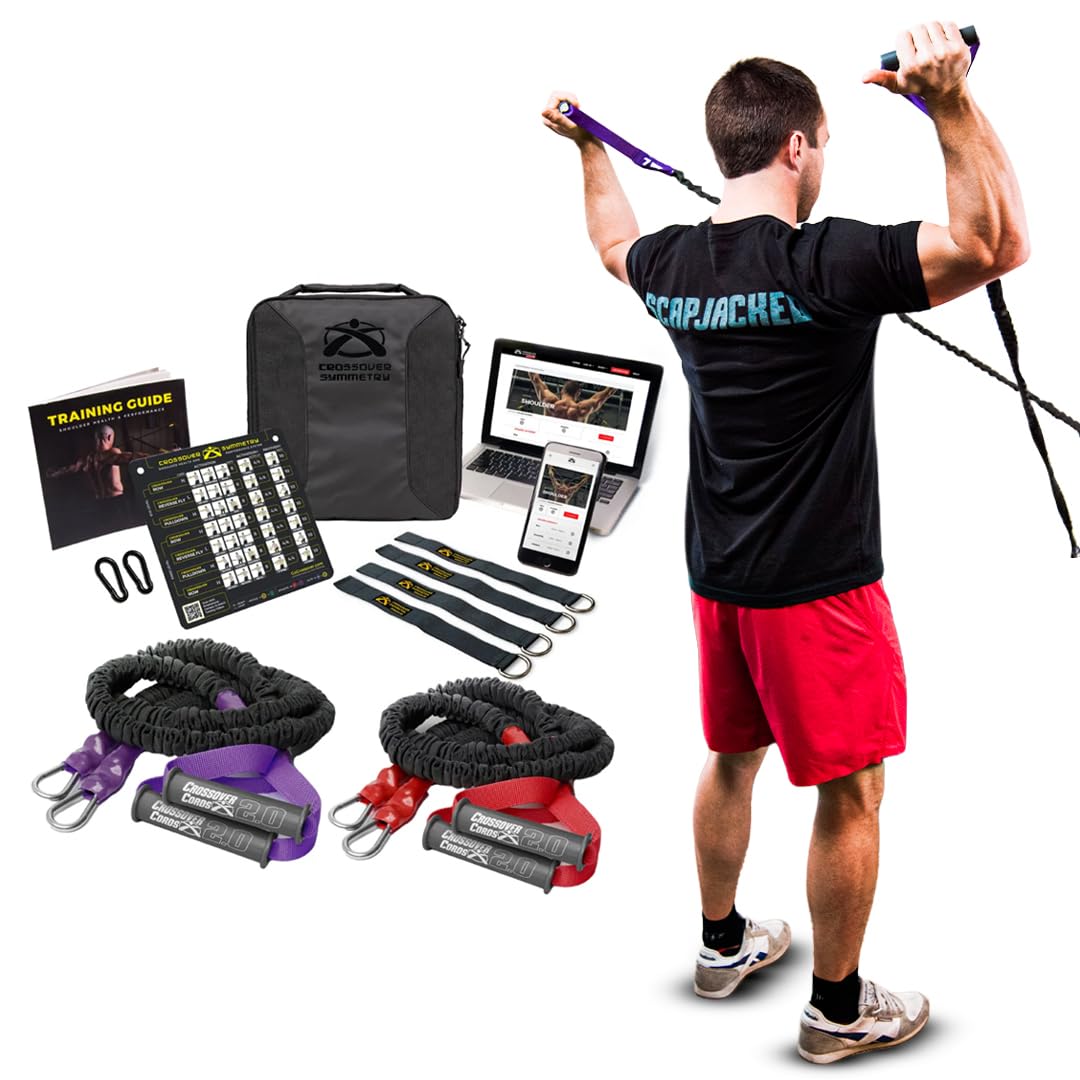 Crossover Symmetry Shoulder System Includes Two Sets of Resistance Bands Attachments Training Guide Exercise Chart Online Workouts for Home Fitness Rehab Rotator Cuff Exercises