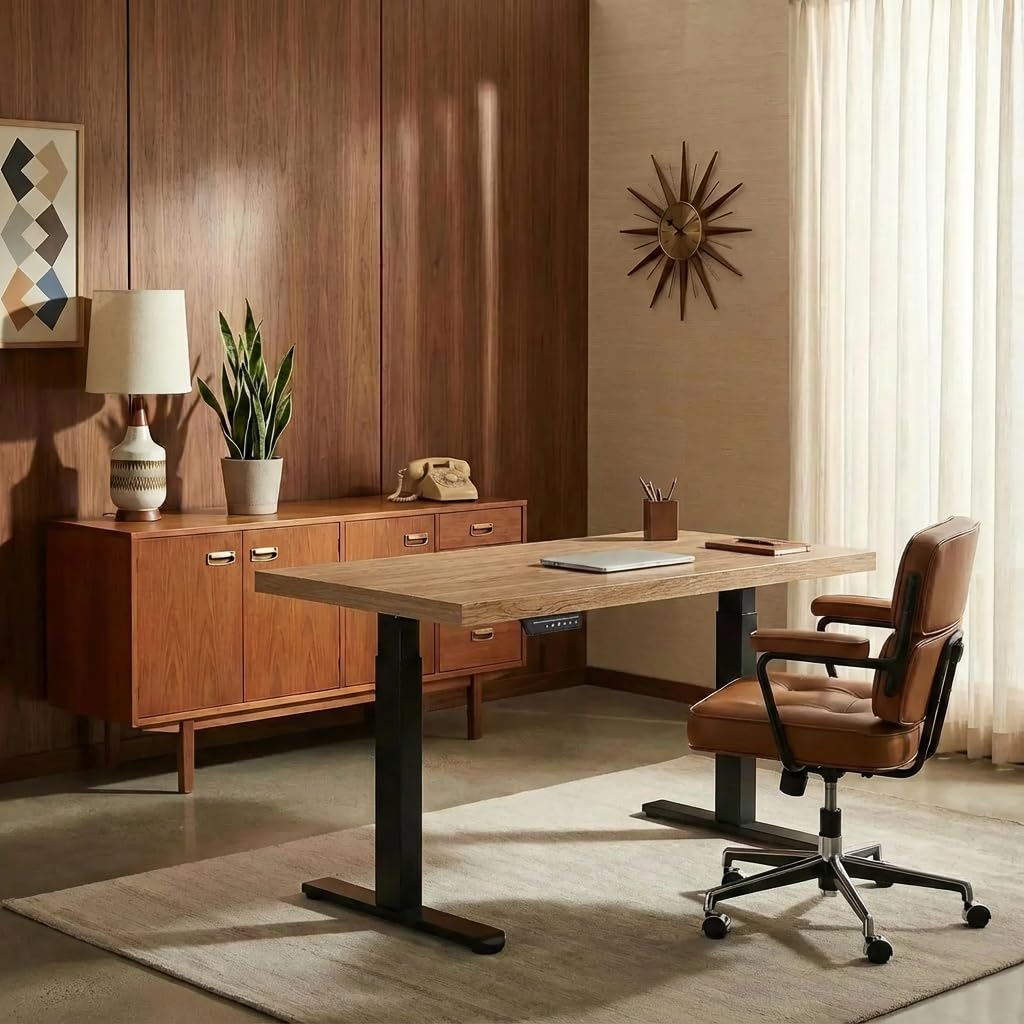 ErGear Height Adjustable Electric Standing Desk, 48 x 24 Inches Sit Stand up Desk, Memory Computer Home Office Desk, Vintage Brown