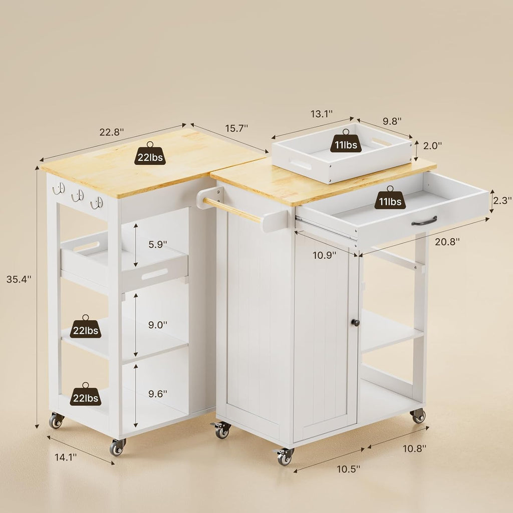Gizoon Kitchen Island Cart with Storage Cabinet & Removable Tray