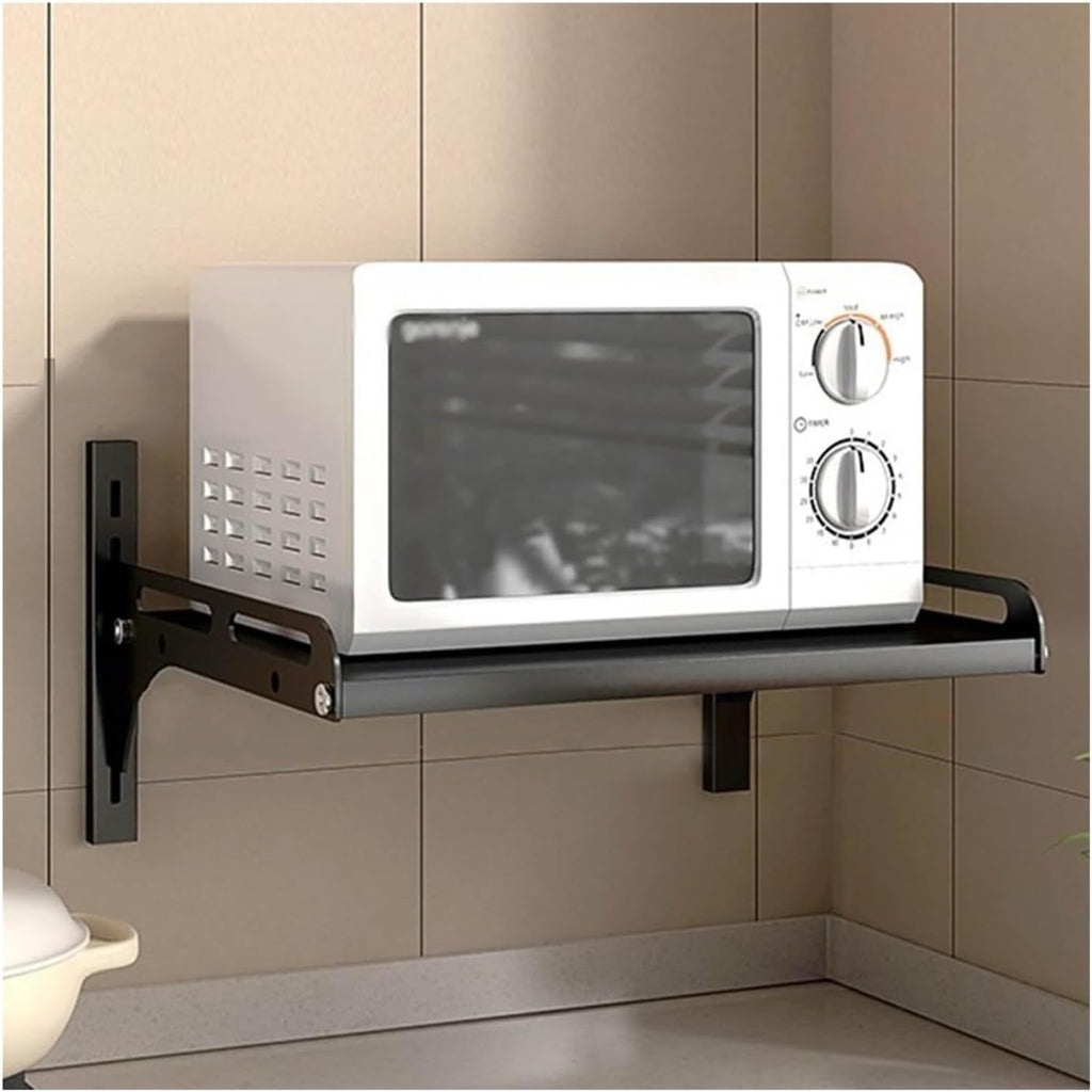Kitchen Bakers Rack Kitchen Storage Wall-Mounted Seasoning Iron Storage Rack Punch-Free Oven Rack Hook Microwave Oven Rack Toaster Shelf(Black,46cm)