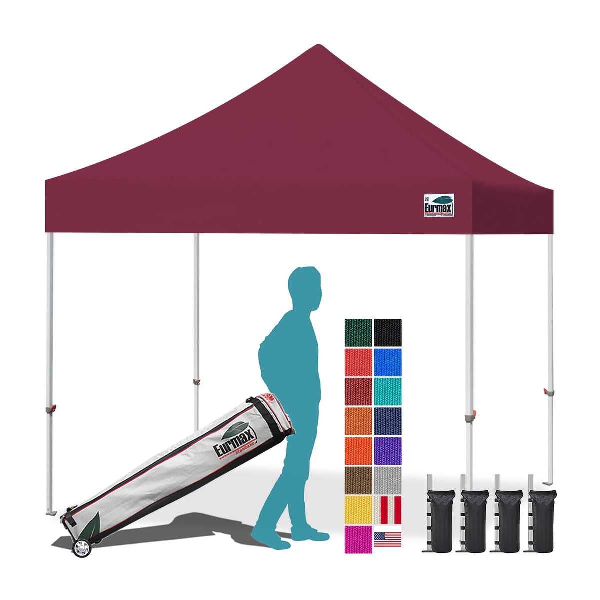 Eurmax USA 10x10ft Pop Up Canopy,Commercial Instant Tent for Outdoor Events,Patented No-Tip Rolling Storage Bag with 4 Sandbags,UV & Water Resistant,Heavy Duty Portable Shelter Gazebo,White