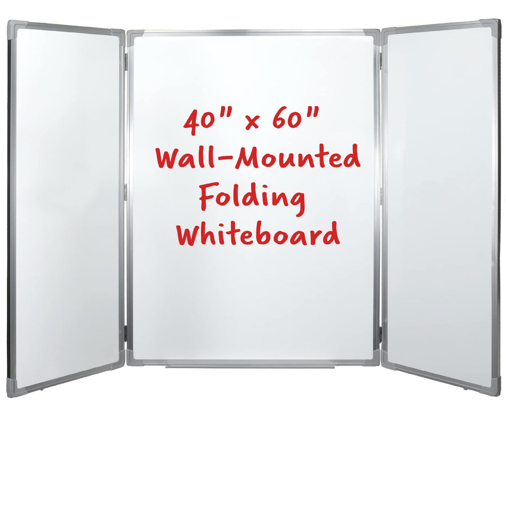 Excello 40” x 60” Mobile, Folding Whiteboard on Wheels with Magnetic Surface and Flip-Out Marker Tray