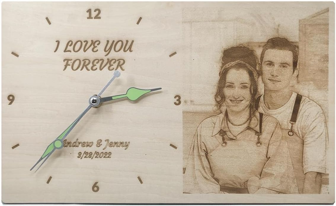 Large Personalized Wooden Clock - Customizable with Photos and Text, Battery Operated