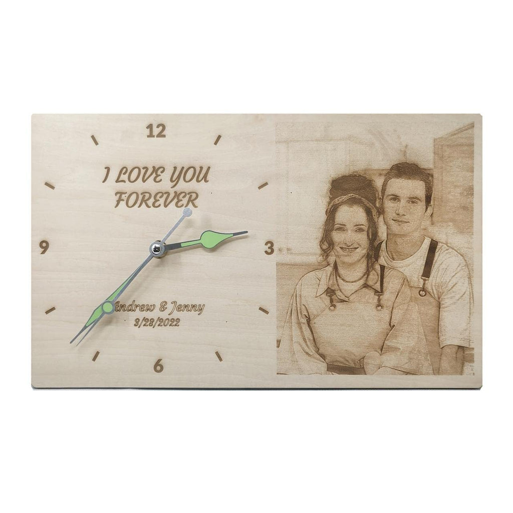 Large Personalized Wooden Clock - Customizable with Photos and Text, Battery Operated