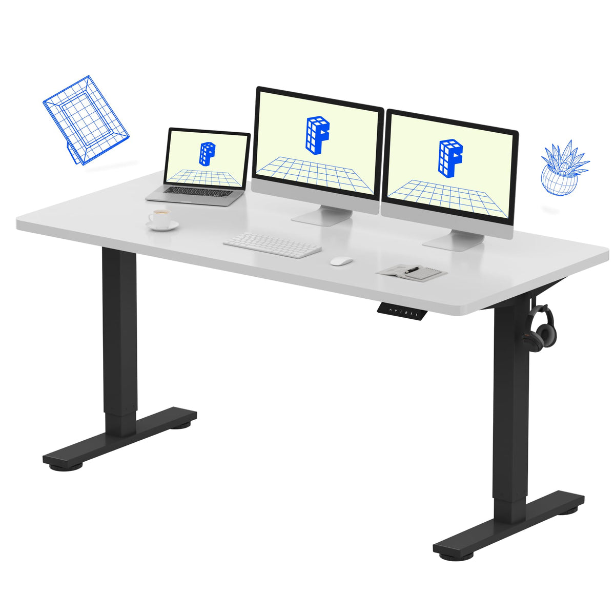 FLEXISPOT EN1 One-Piece Standing Desk, Electric Adjustable with 4 Memory Presets, 176 LBS Capacity, Stable & Quiet, Seamless Desktop for Home Office & Dual Monitors, 48"x24" Black Walnut