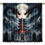 Traditional Ukiyoe Wildlife Dragon Curtains-Dreamy Ancient Japan Architecture Rod Pocket Back Tab Window Drapes,Japanese Samurai Thermal Insulated Blackout Curtain,2pcs,Each 52“W x 96”L