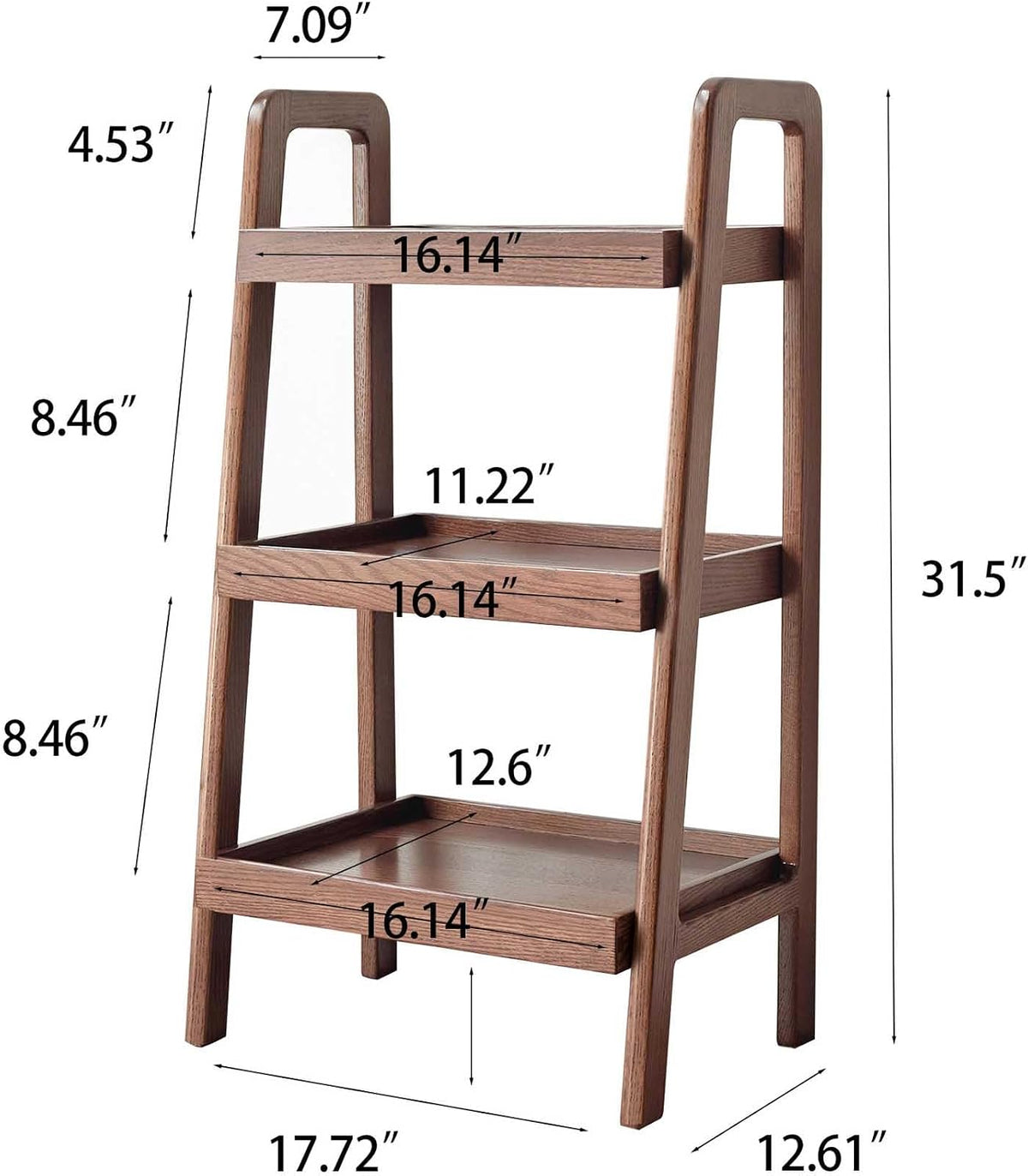 HRVEOCEI 17.72” Small Bookshelf, 3 Tier Ladder Shelf, Wood Side Shelf for Living Room Bathroom Bedroom, Oak, Mini, Vintage, Portable, Easy Assembly, Double Stability (Walnut)