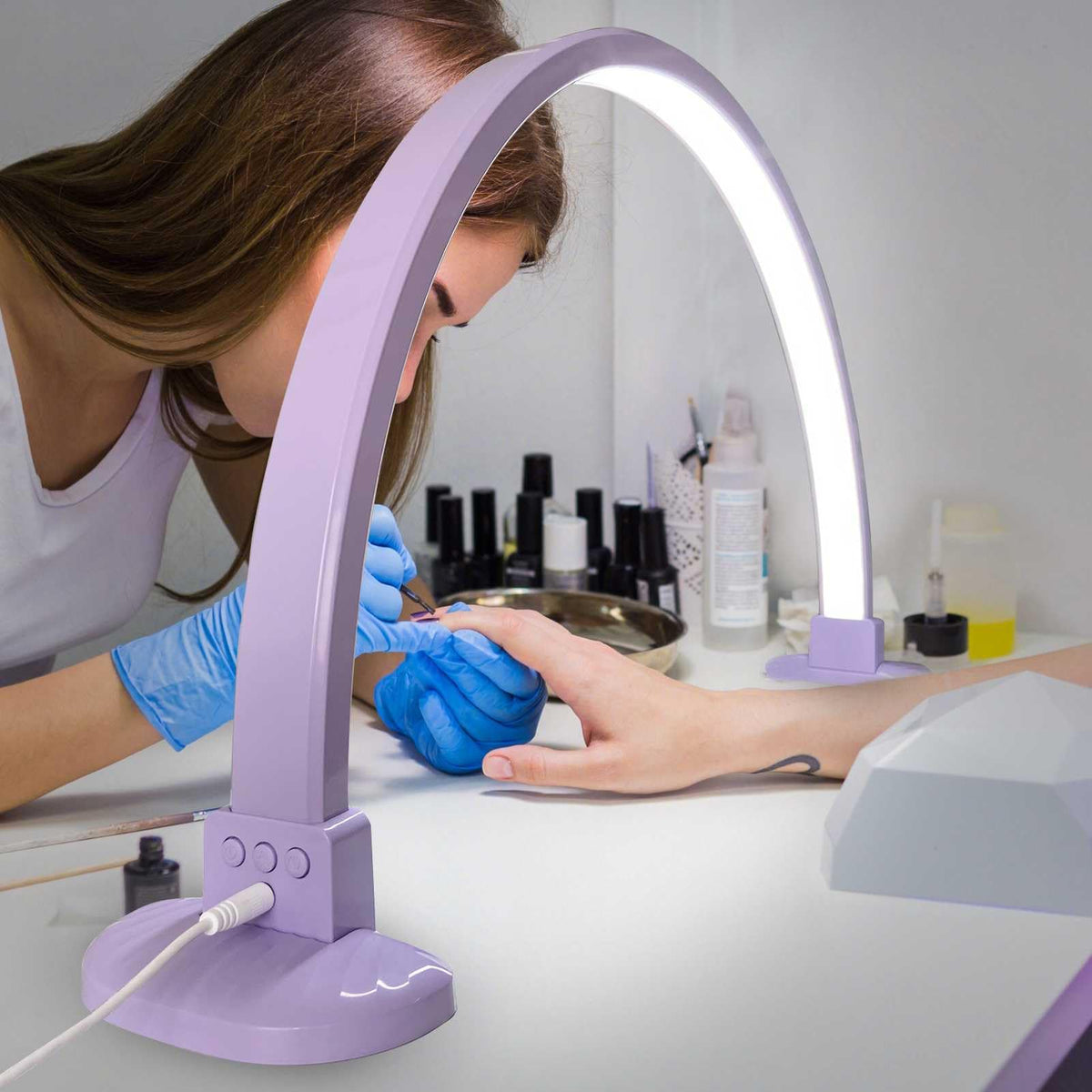 Half Moon Light for Nail Desk, 30 in 45W Half Moon Nail Lamp, Adjustable Brightness Color Temperature Moon Lamp Nail Tech, Arch Nail Lamp, Manicure Lamp Table Light