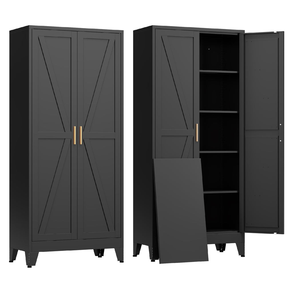COFaR Home Farmhouse Storage Cabinet with 2 Barn Door, 61" H Metal Cabinet