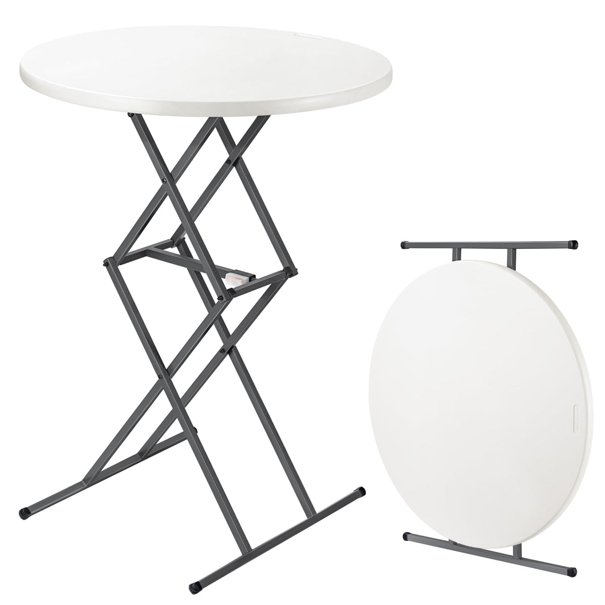 FanttikOutdoor Folding Table Round 32" Quick Adjust 4 Heights Party, Patio