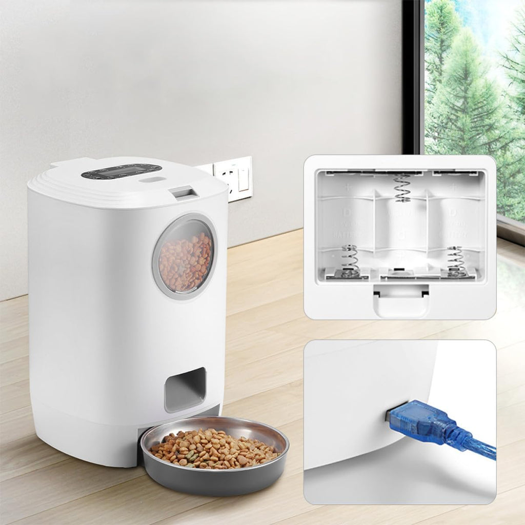 Automatic Pet Feeder for Cats 4.5L White USB Charging