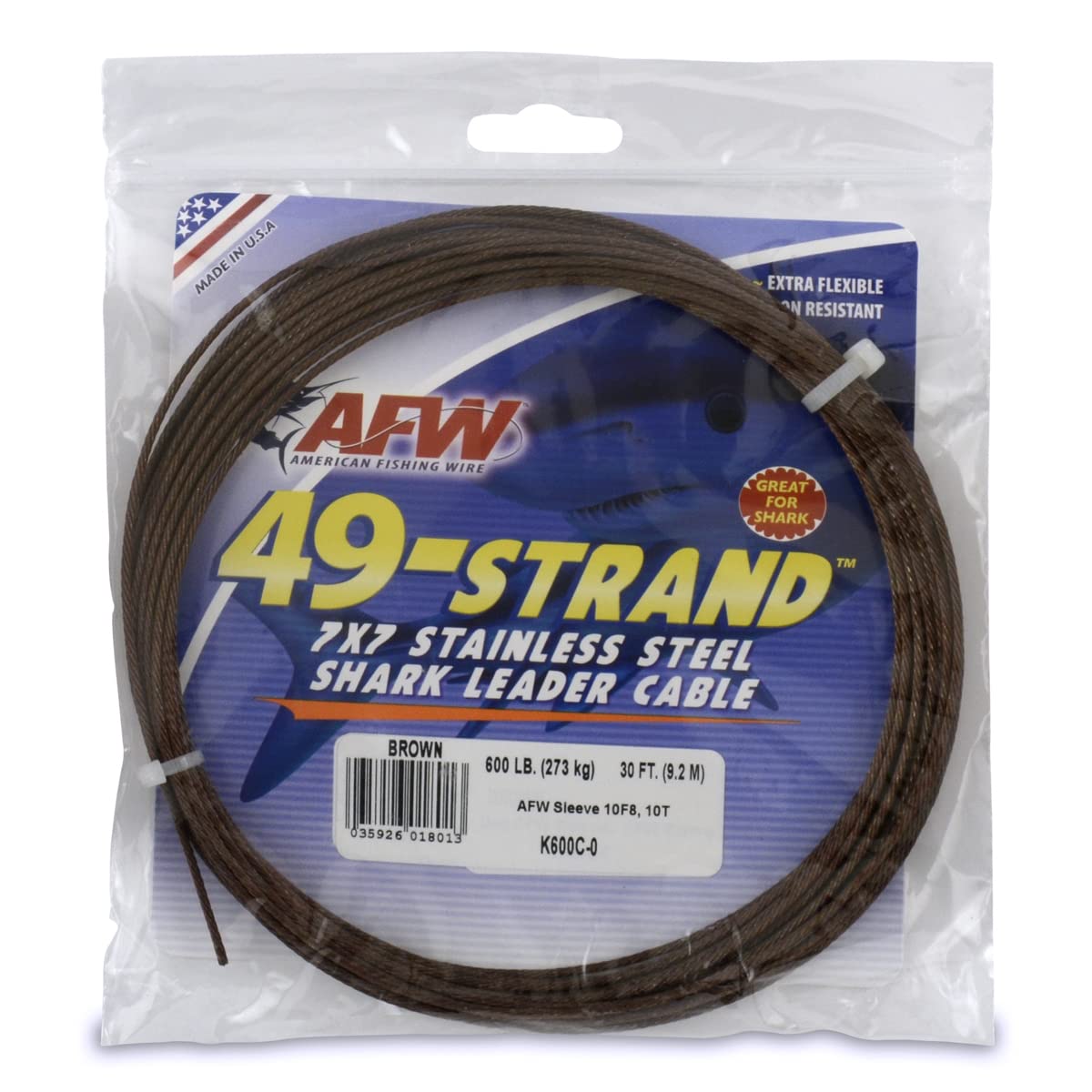 AFW Fishing Wire 49 Strand, 7x7 Stainless Steel Leader Cable, 90lb to 900