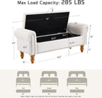 55" End of Bed Bench, Upholstered Bench with Storage, Queen, Beige