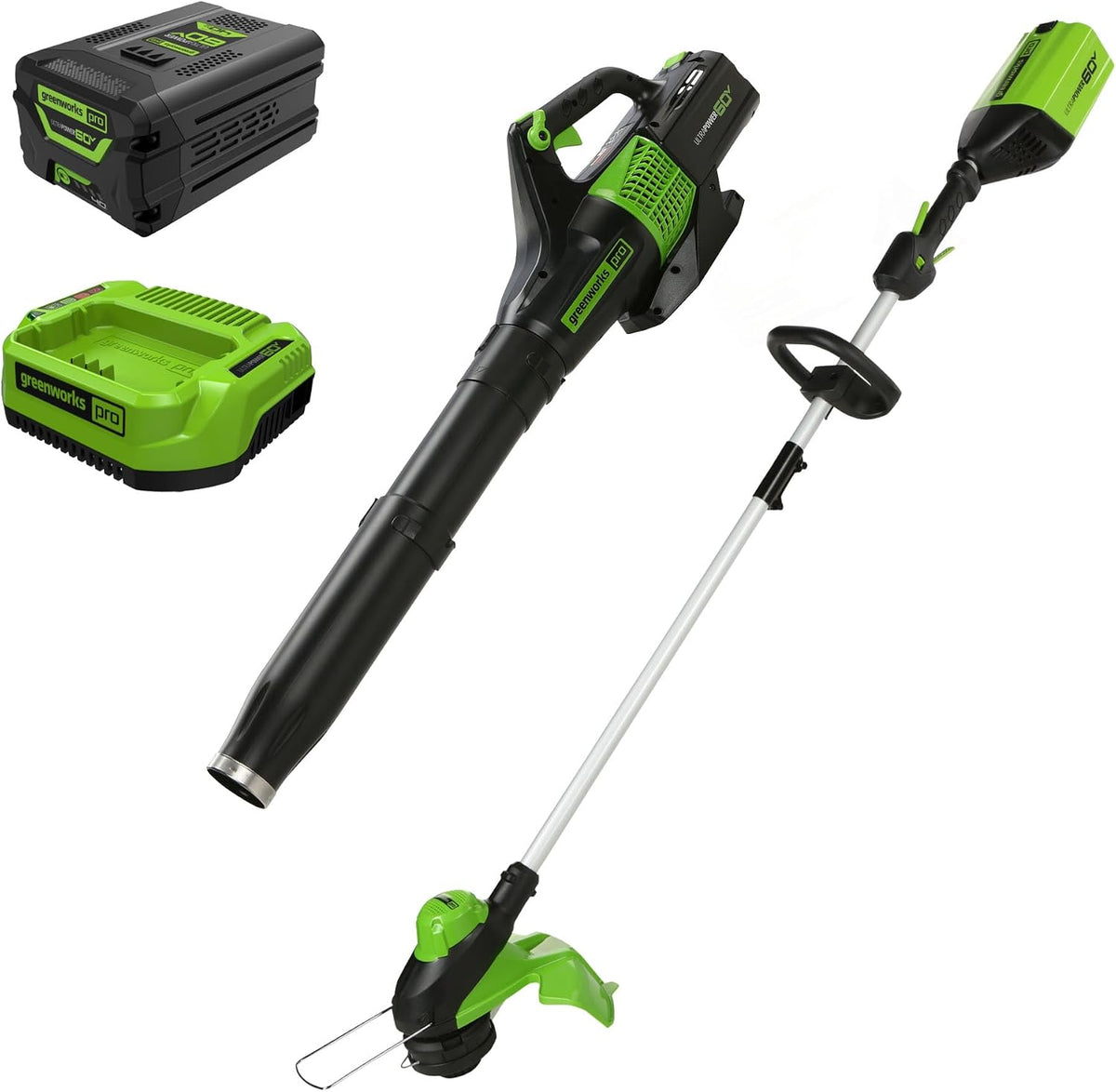 Greenworks 60V 13 in String Trimmer & 540 CFM Blower Combo, 4.0 Ah Battery