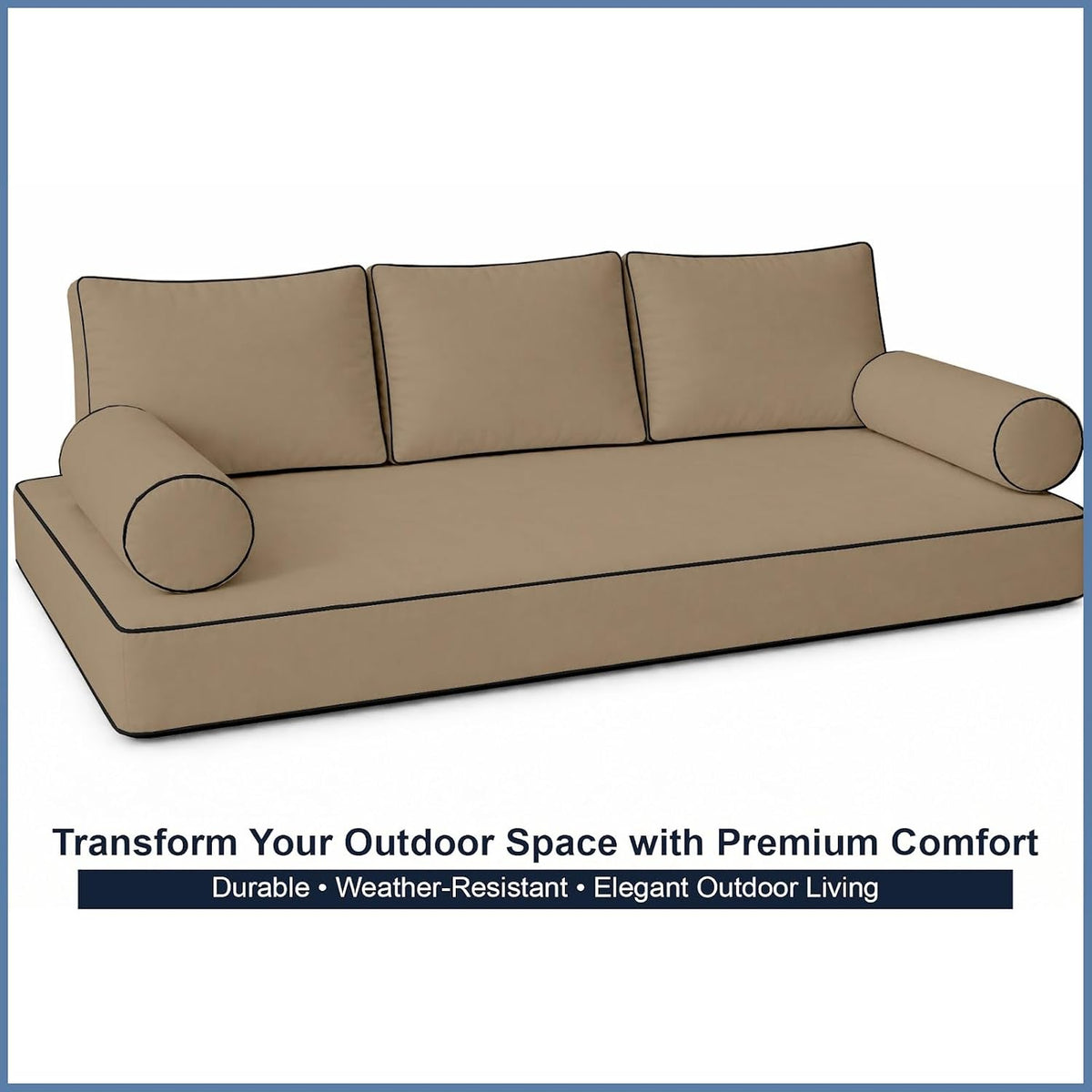 Cottington Lane 6 Piece Outdoor Daybed Cushion Cover Set, Twin Size Fitted 39" x 75" with 6" Deep Fit, Waterproof Indoor Daybed/Porch Swing Bed Mattress & Pillow Bolster Cushion Cover, Taupe