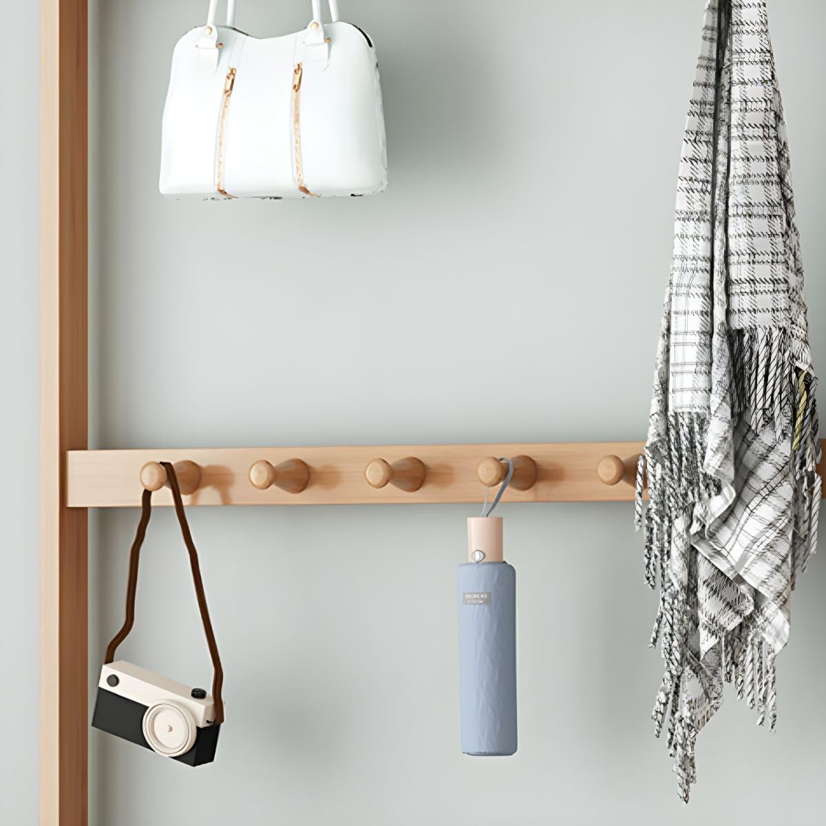 Modern Wood Coat Hanger Storage Shelves & Coat Hooks Entryway Kit Multifunctional Clothes Hanger Floor-standing Bedroom Clothes Storage Rack Simple Coat Rack Natural 31.5"L x 9.1"W x 69.3"H