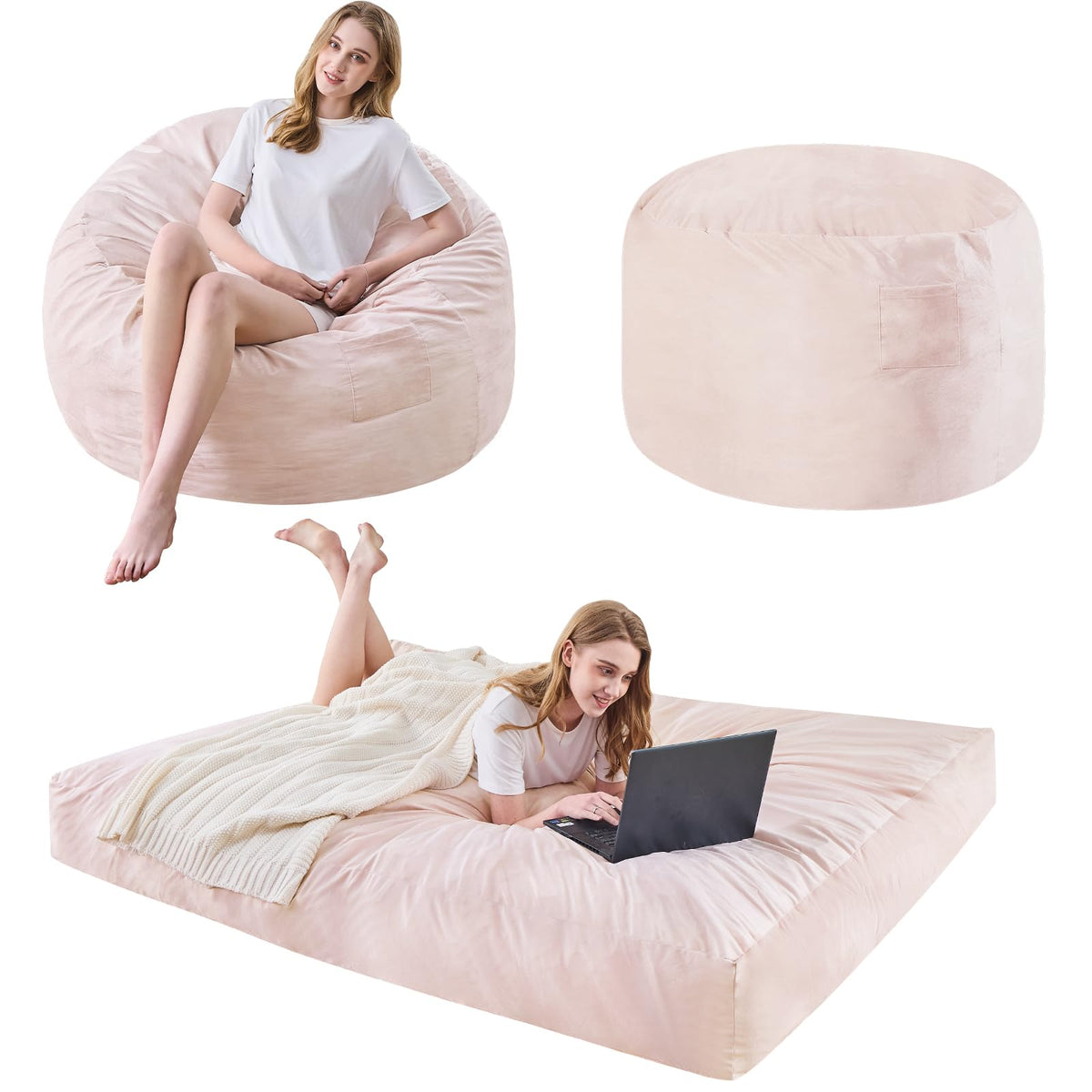 Bean Bag Chairs for Adults - Giant Bean Bag Convertible Floor Sofa