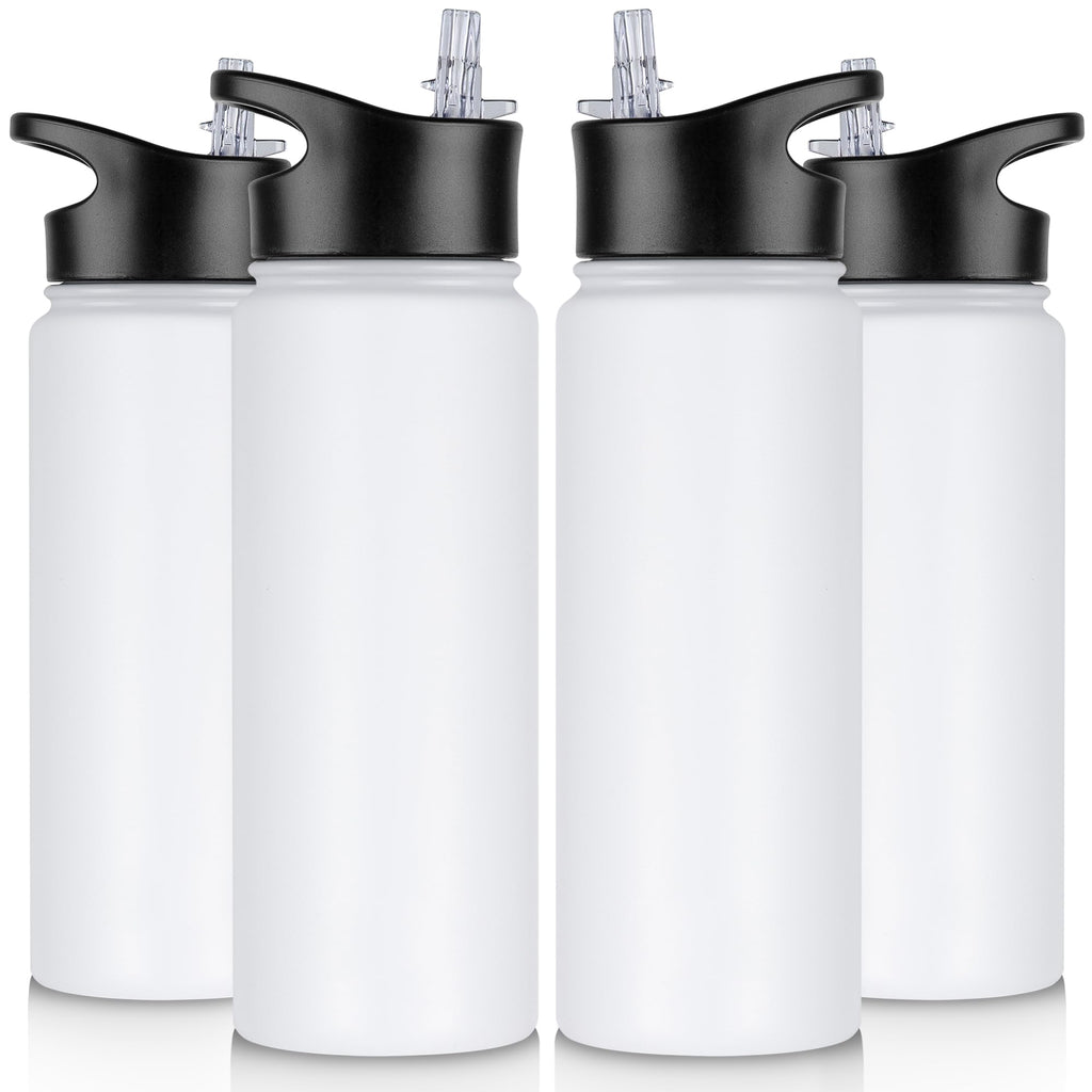 32 oz Insulated Water Bottle Bulk 8 Pack, Stainless Steel Sports Water Bottles with Straw Lid & Wide Mouth Lids, Double Walled Vacuum, Leak Proof, White