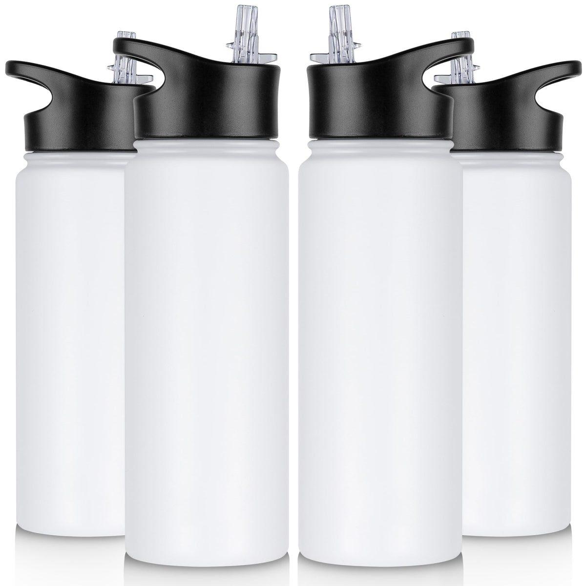 32 oz Insulated Water Bottle Bulk 8 Pack, Stainless Steel Sports Water Bottles with Straw Lid & Wide Mouth Lids, Double Walled Vacuum, Leak Proof, White