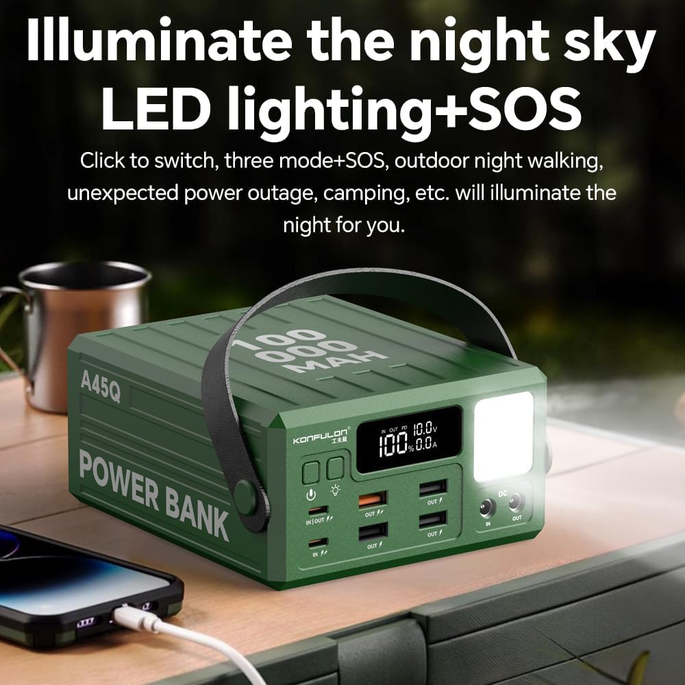 High Capacity Power Bank 100000mAh Fast Charging 22.5W PD 20W Portable USB C Battery Packs with 7 Outputs & LCD Display Battery Bank for iPhone, Samsung, iPad ,Macbook & Outdoors Camping (GREEN)
