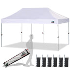 Eurmax USA 10x10ft Pop Up Canopy,Commercial Instant Tent for Outdoor Events,Patented No-Tip Rolling Storage Bag with 4 Sandbags,UV & Water Resistant,Heavy Duty Portable Shelter Gazebo,White