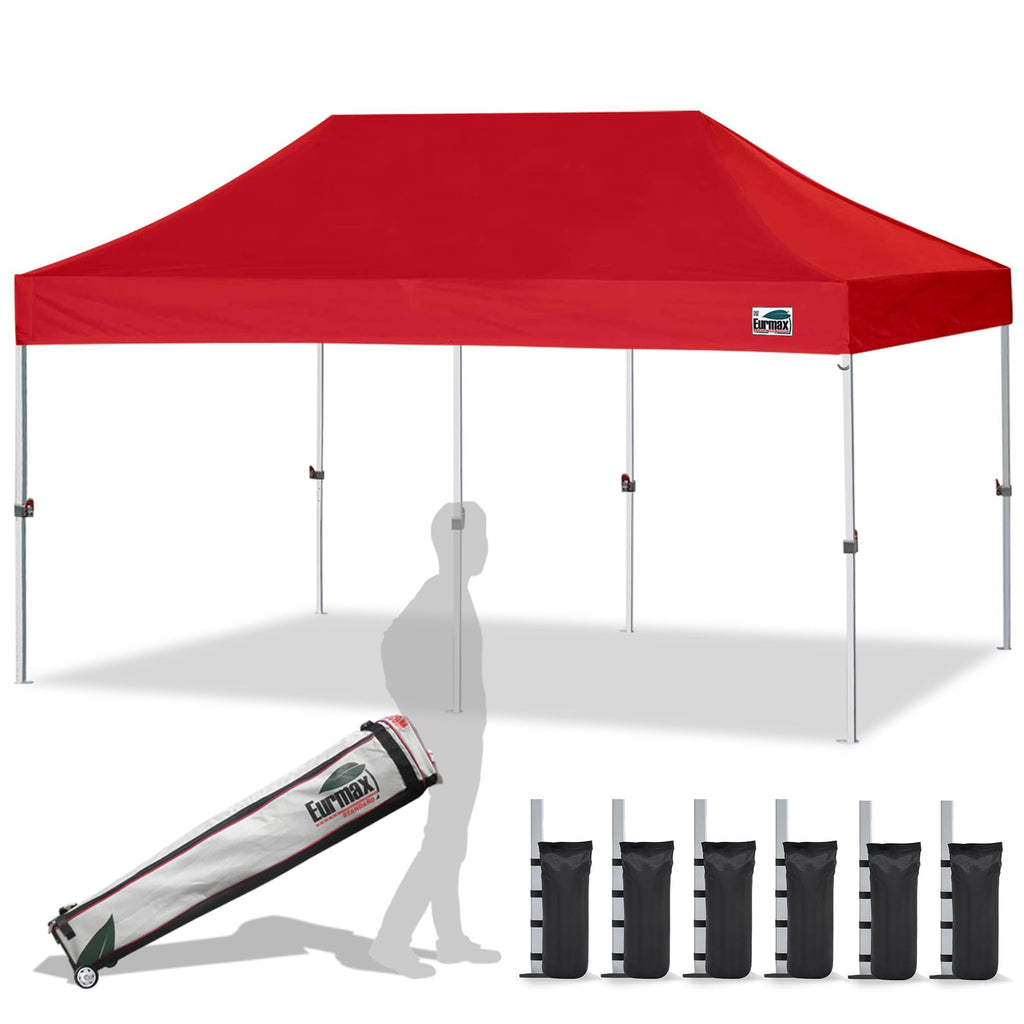 Eurmax USA 10x10ft Pop Up Canopy,Commercial Instant Tent for Outdoor Events,Patented No-Tip Rolling Storage Bag with 4 Sandbags,UV & Water Resistant,Heavy Duty Portable Shelter Gazebo,White