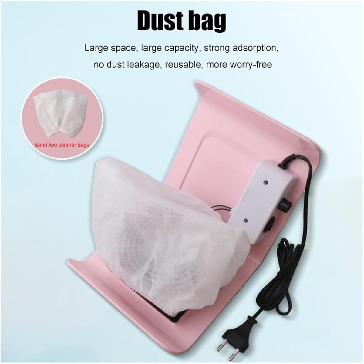 Nail dust Collector,Nail Tech Vacuum， Nail Dust Collector Acrylic Nail Dust Collector Powerful Nail Cleaner Nail Vacuum Machine Strong Suction(White 10 Bag)