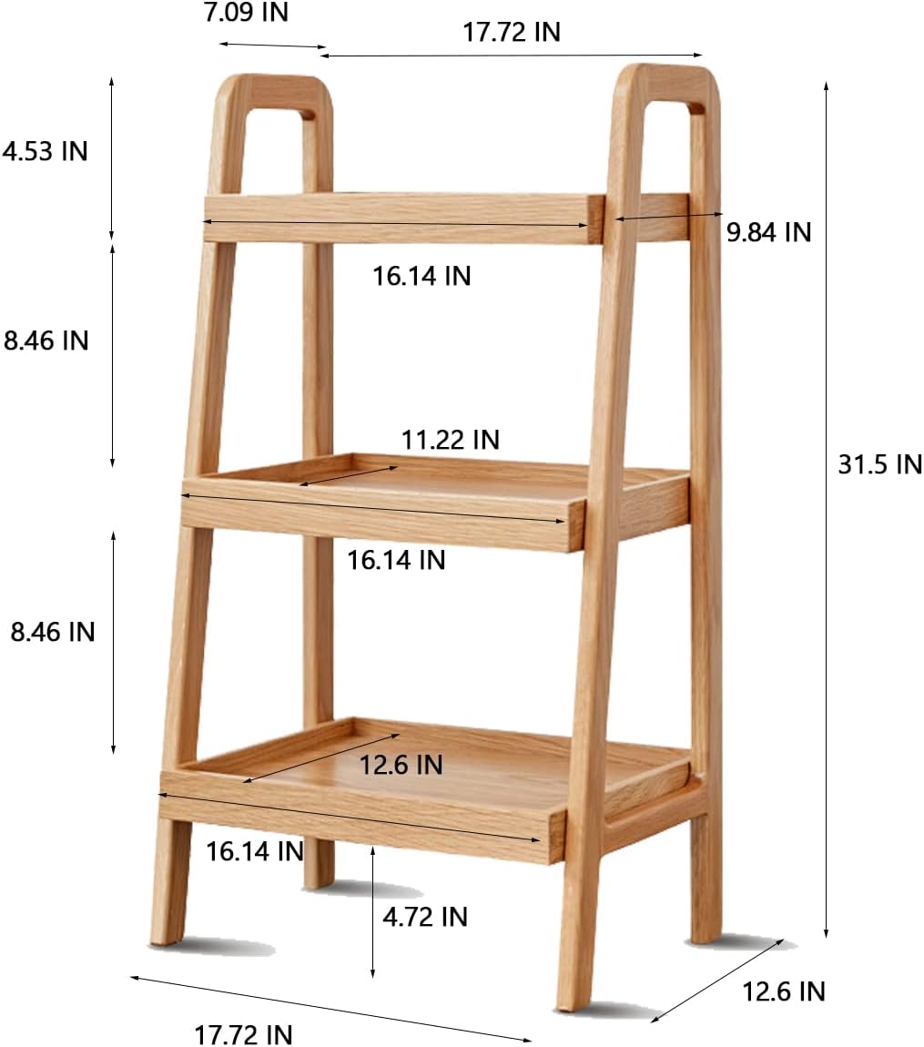 Solid Wood Ladder Shelf, 3 Tier Open Bookcase Storage Shelf